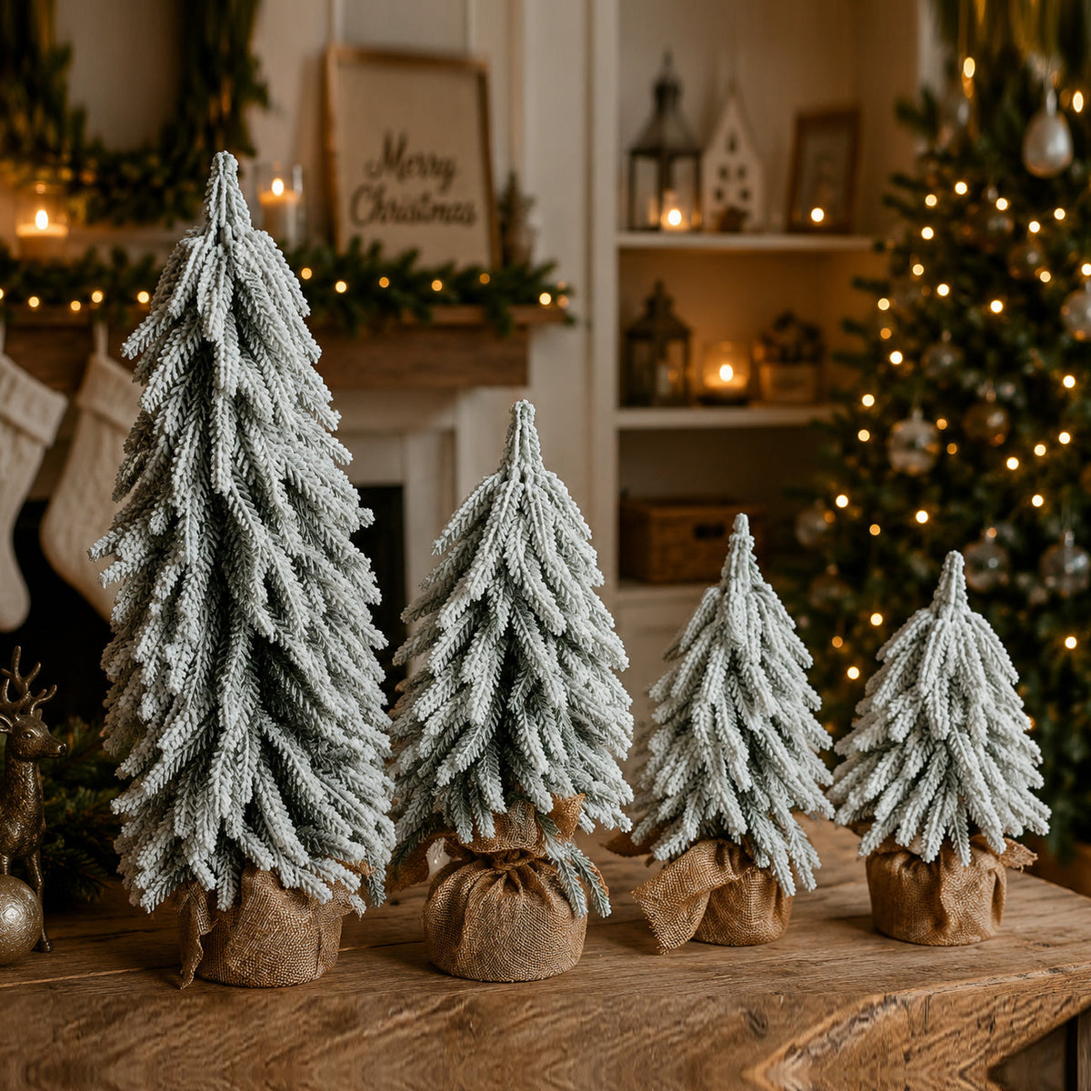 Snow-Covered Tabletop Christmas Trees