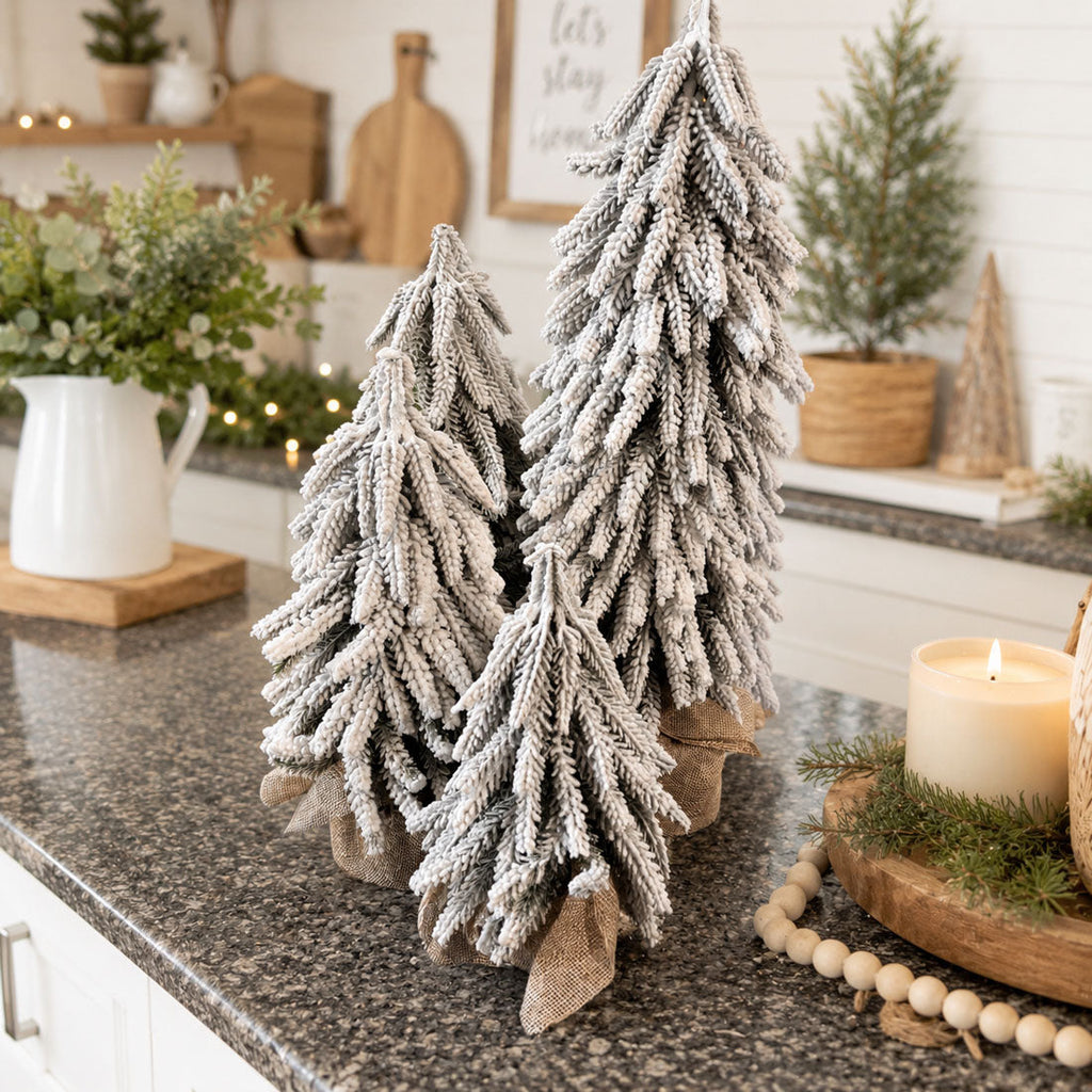 Snow-Covered Tabletop Christmas Trees