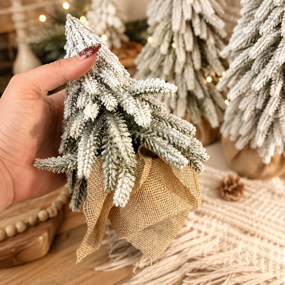 Snow-Covered Tabletop Christmas Trees