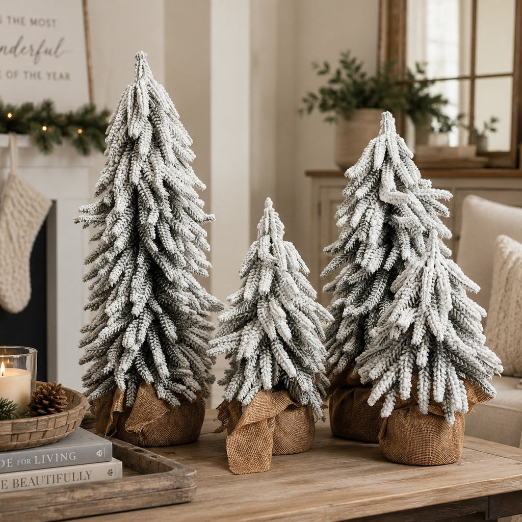 Snow-Covered Tabletop Christmas Trees