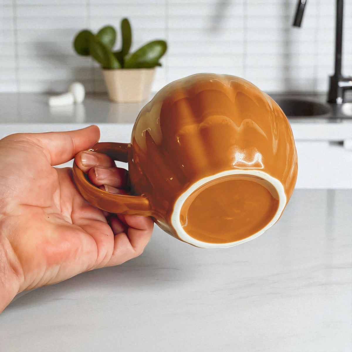 Pumpkin-Shaped Ceramic Mug — 16.8 oz