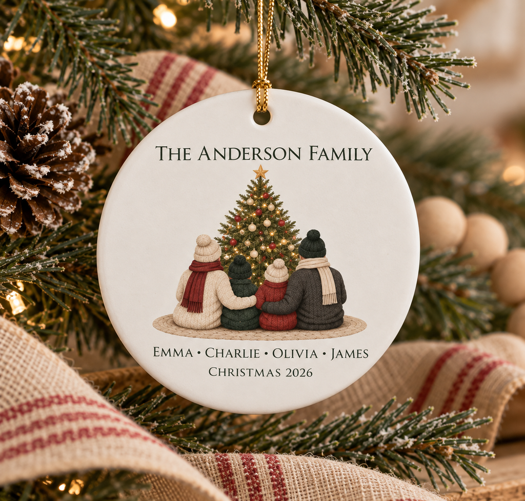 Personalized Family of 4 Christmas Ornament — Names & Year