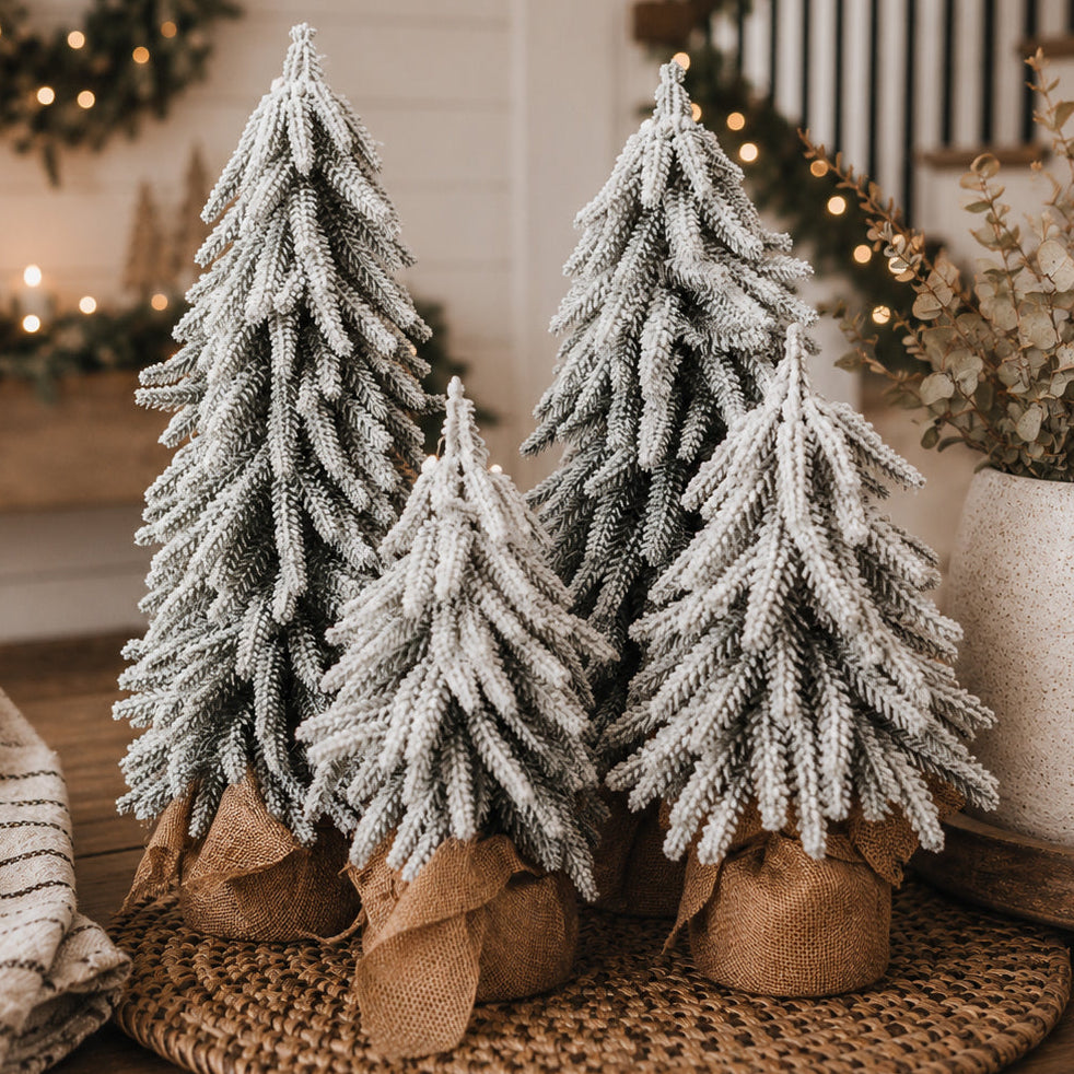 Snow-Covered Tabletop Christmas Trees
