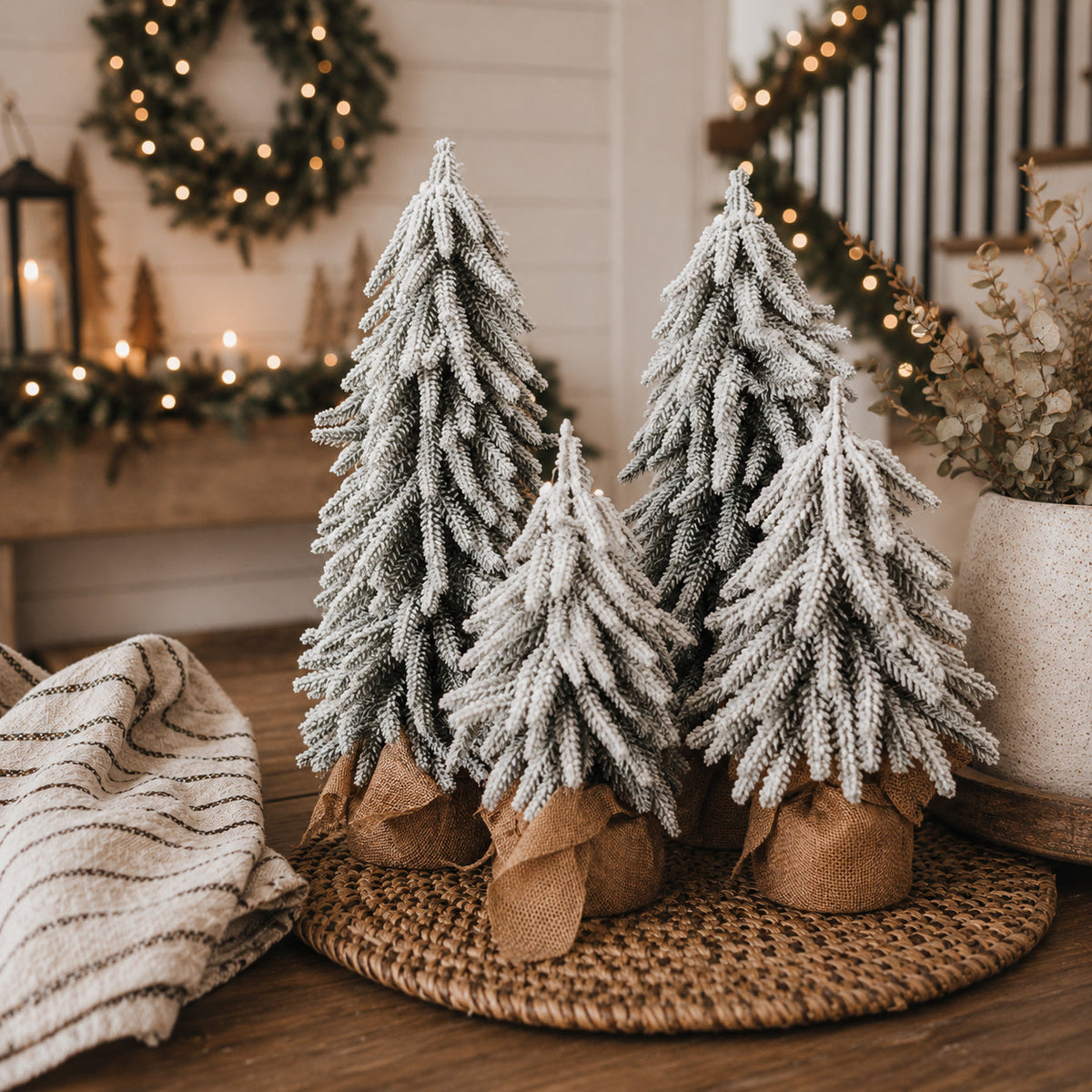 Snow-Covered Tabletop Christmas Trees