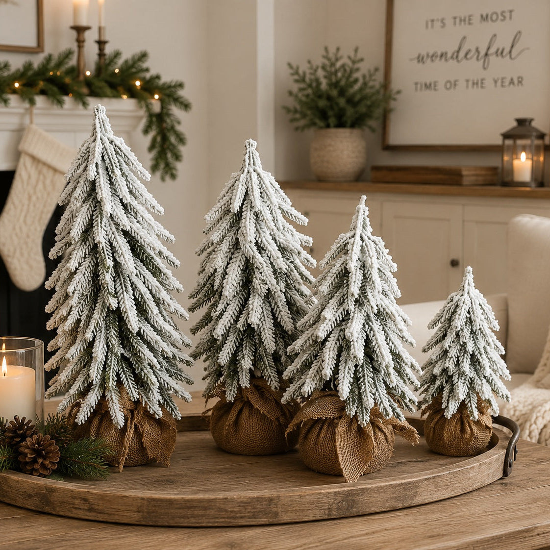 Snow-Covered Tabletop Christmas Trees