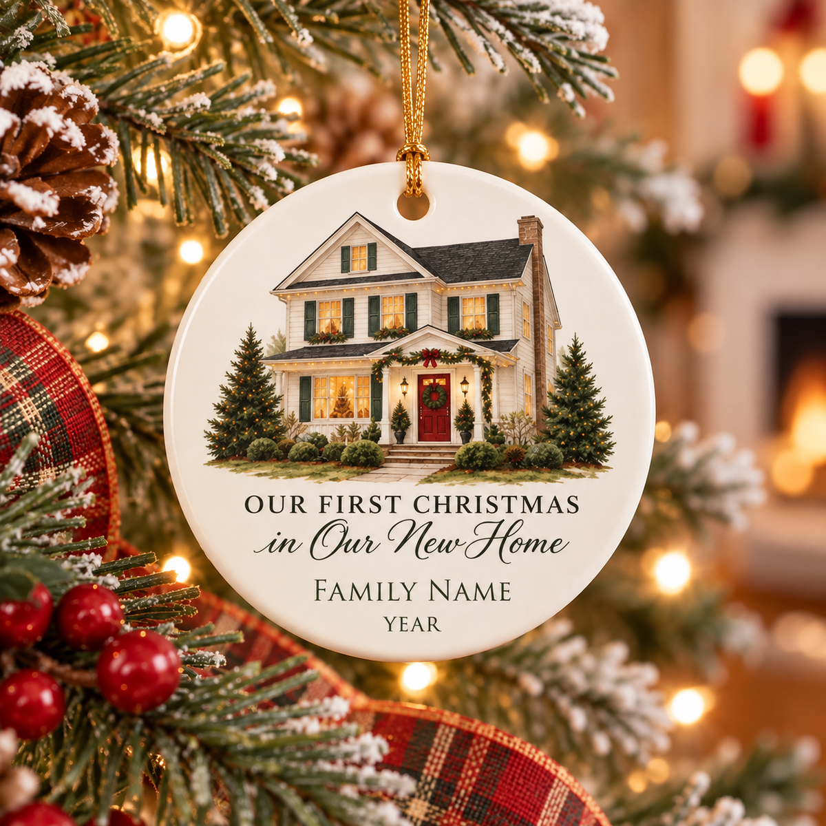 Personalized First Christmas in Our New Home Ornament — Family Name & Year