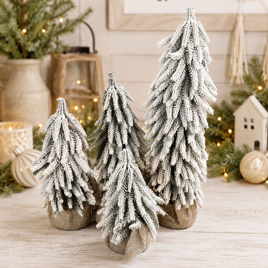 Snow-Covered Tabletop Christmas Trees