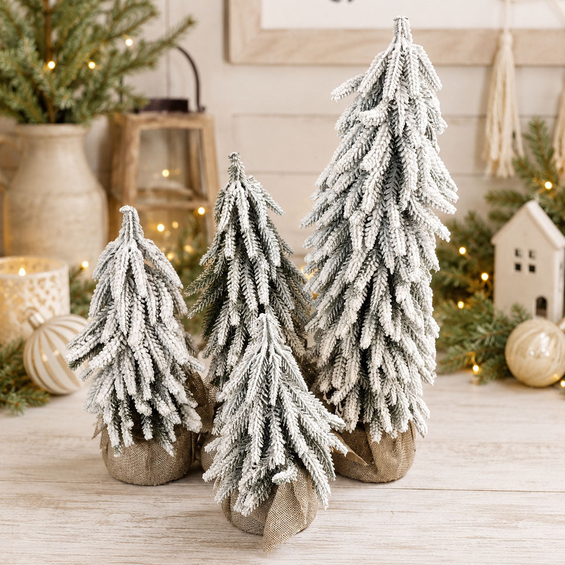 Snow-Covered Tabletop Christmas Trees