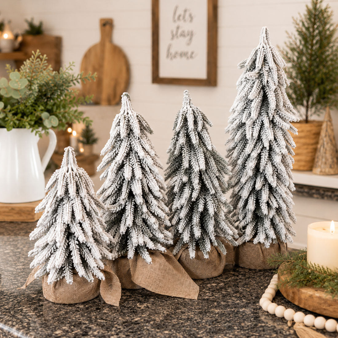 Snow-Covered Tabletop Christmas Trees