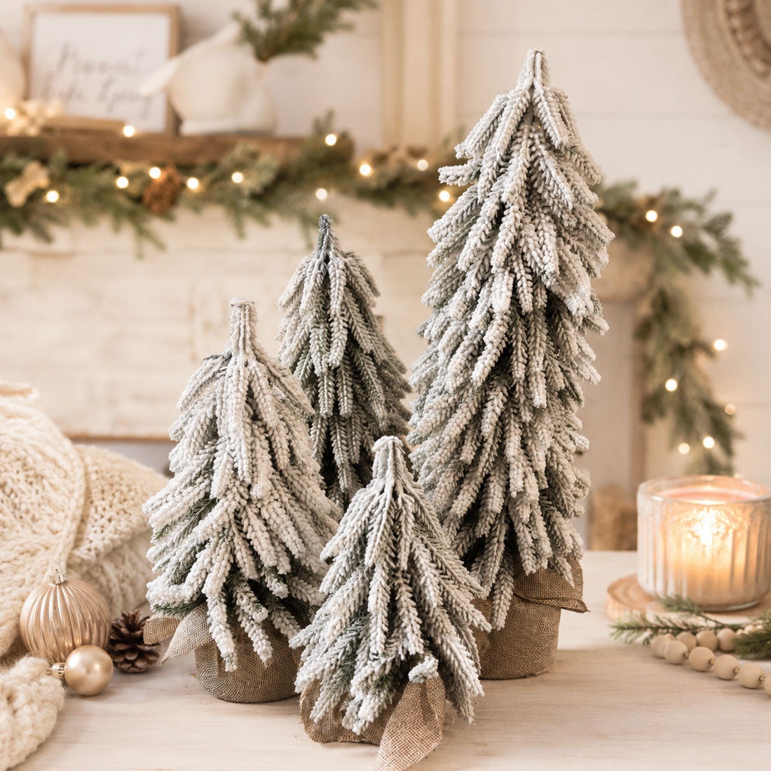 Snow-Covered Tabletop Christmas Trees