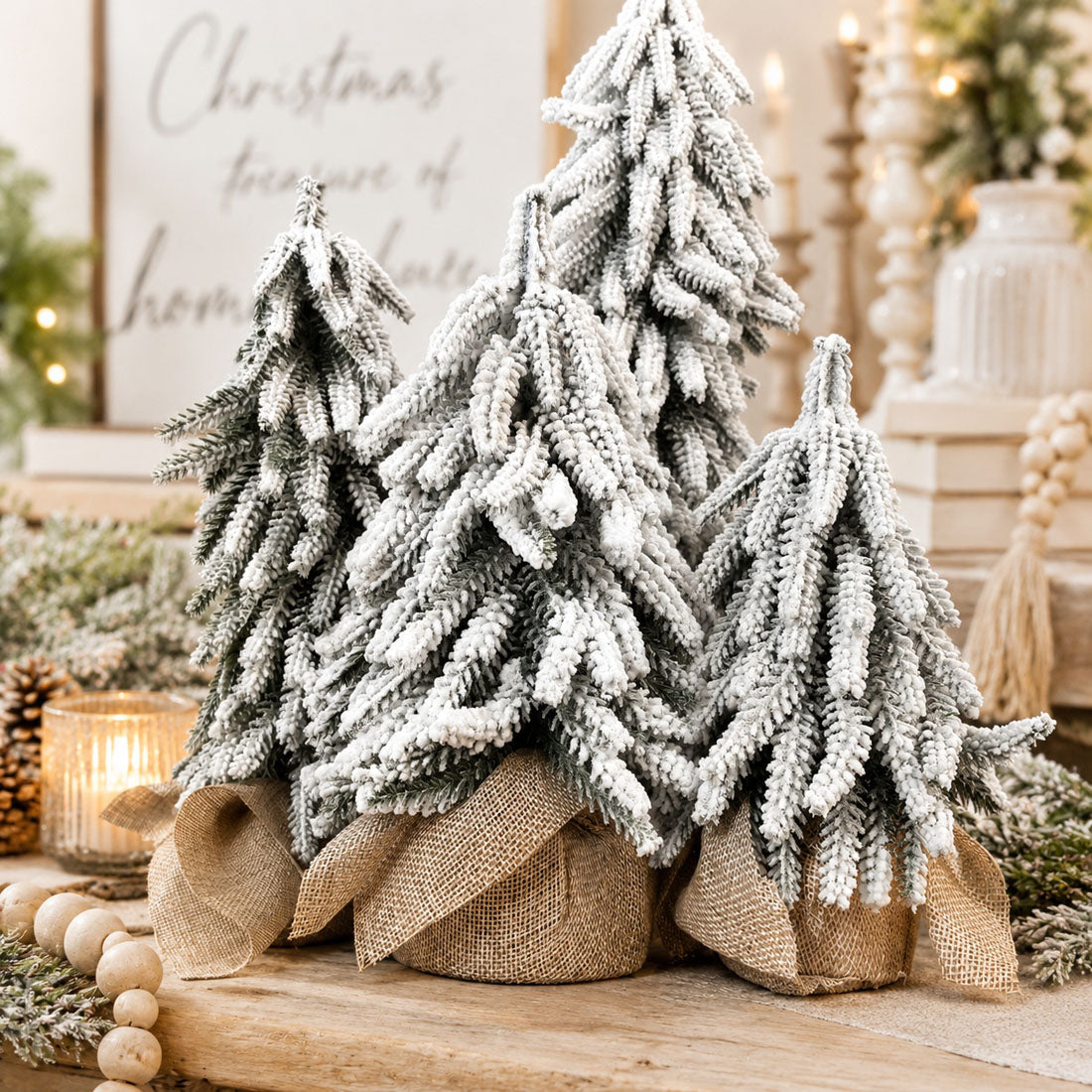 Snow-Covered Tabletop Christmas Trees