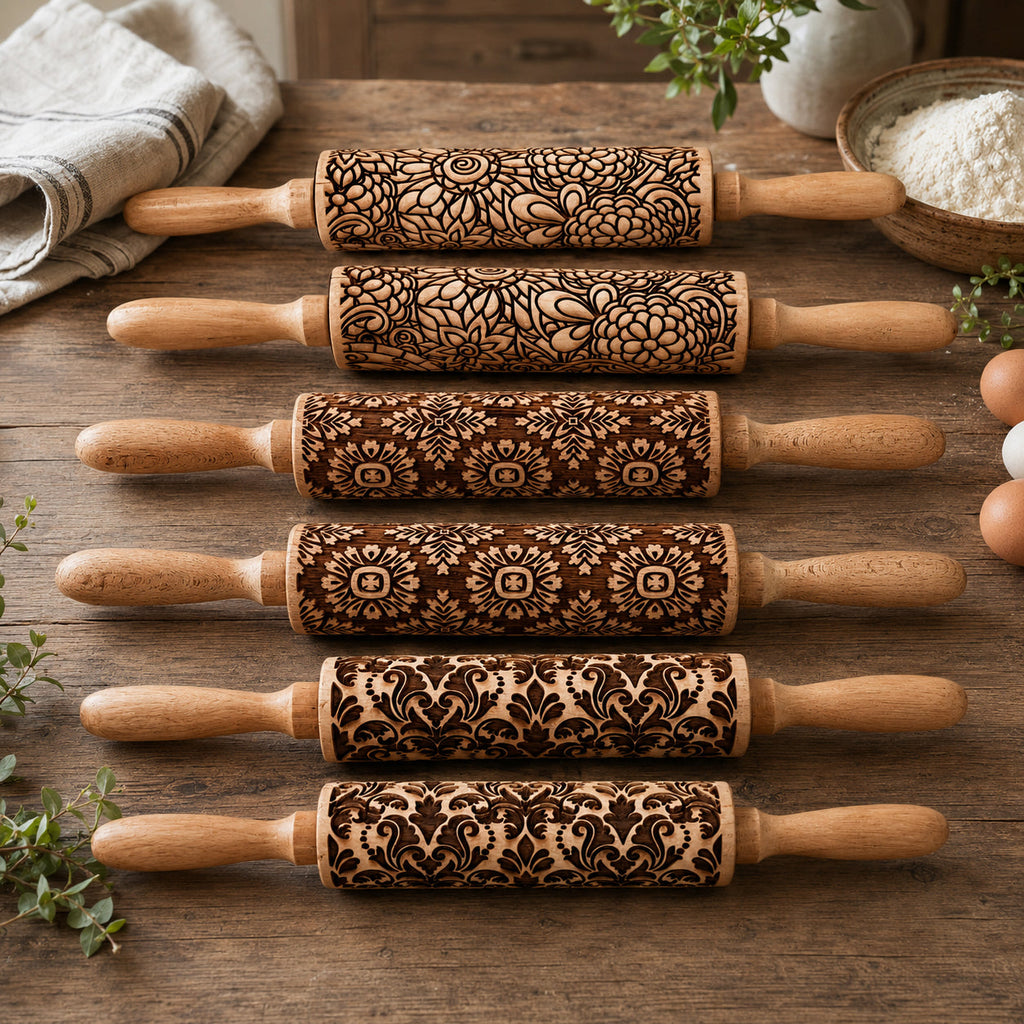 Decorative Rolling Pin with Two Cookie Cutters