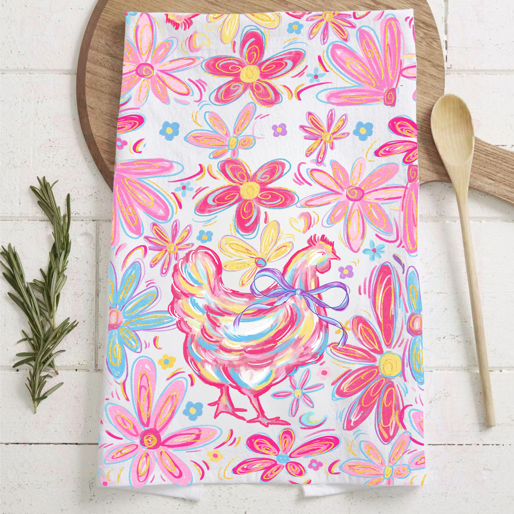 Floral Boho Chicken Kitchen Towel