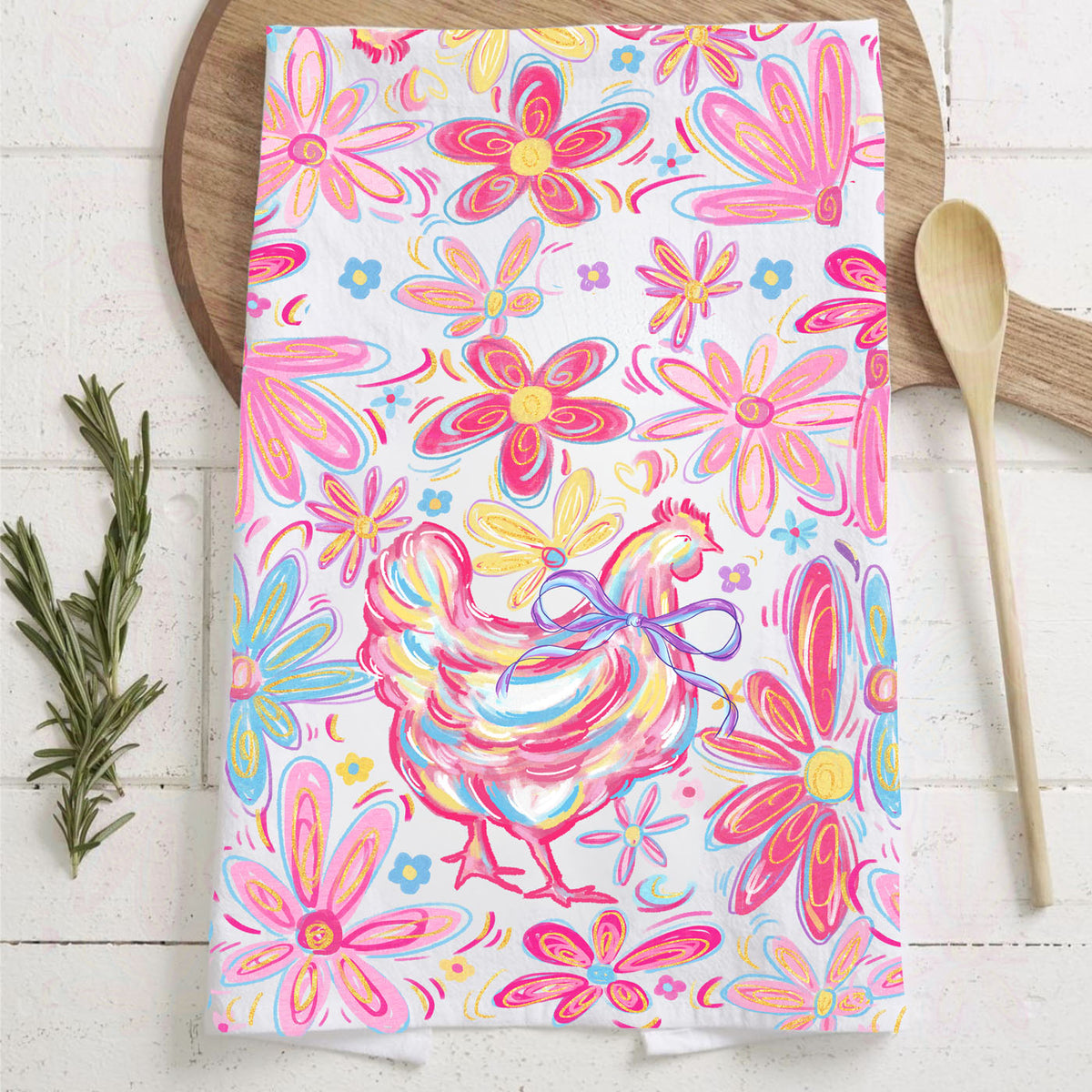 Floral Boho Chicken Kitchen Towel