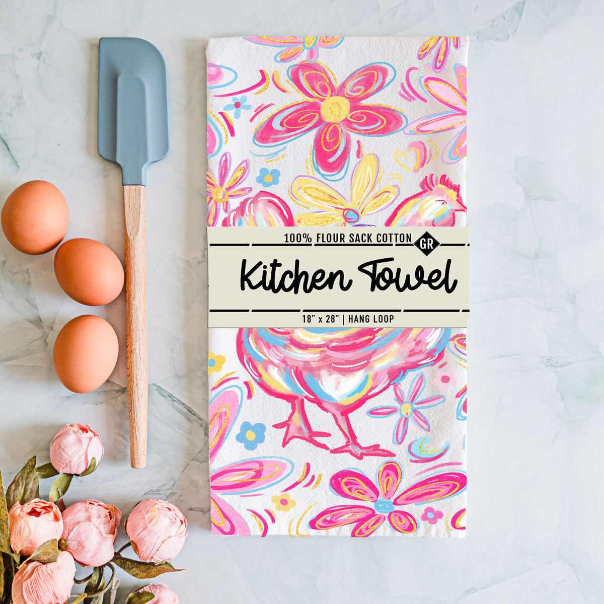 Floral Boho Chicken Kitchen Towel