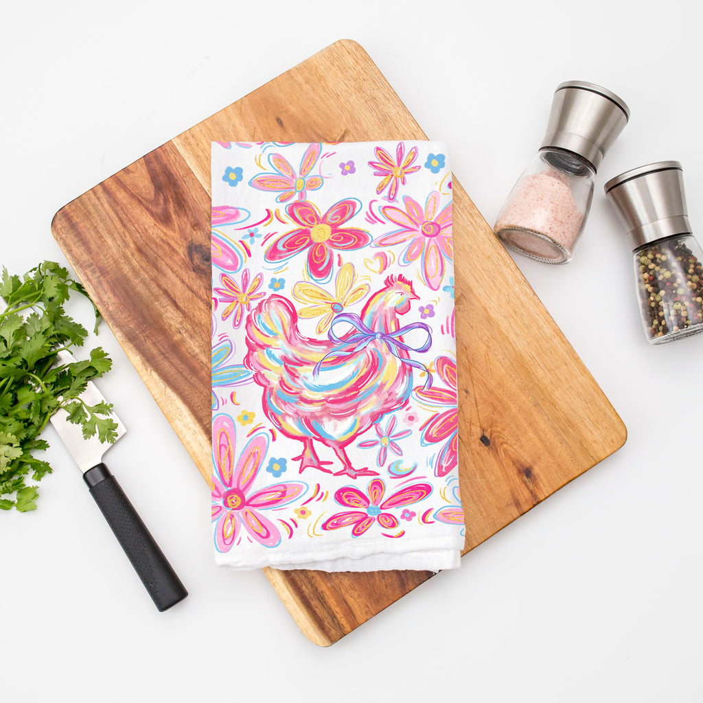 Floral Boho Chicken Kitchen Towel