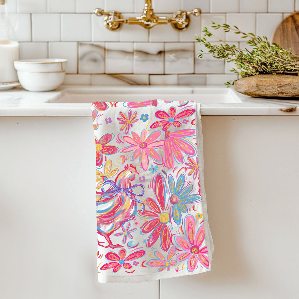 Floral Boho Chicken Kitchen Towel