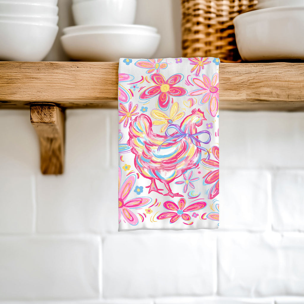 Floral Boho Chicken Kitchen Towel