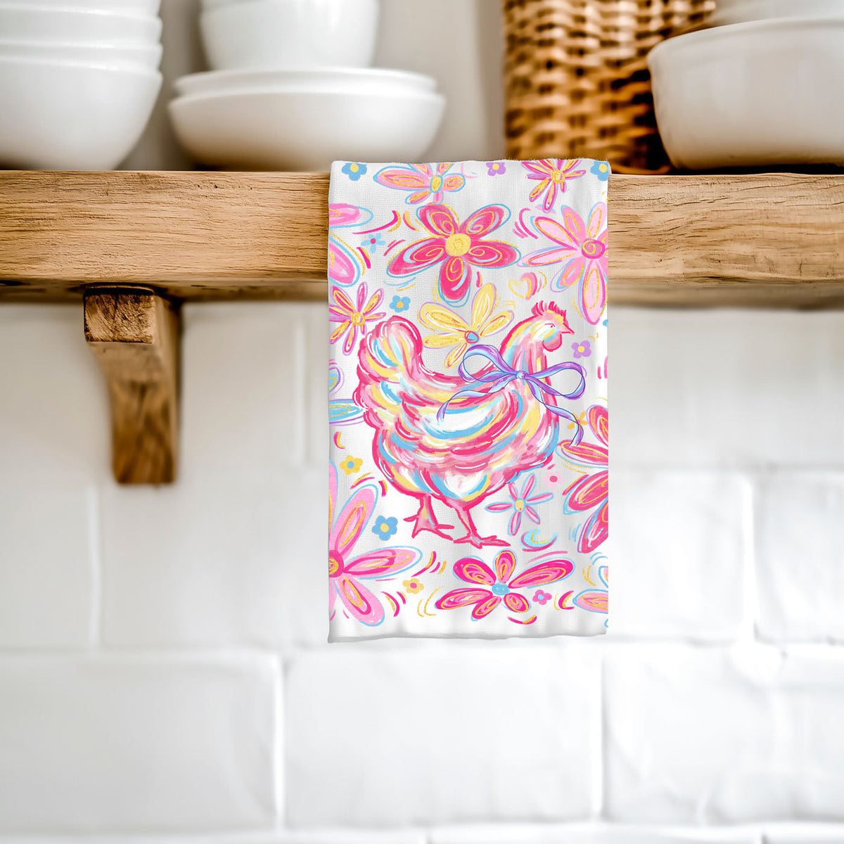 Floral Boho Chicken Kitchen Towel