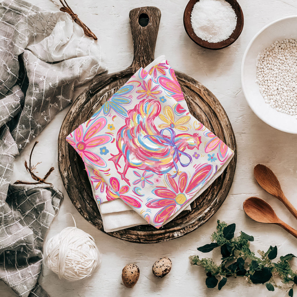 Floral Boho Chicken Kitchen Towel