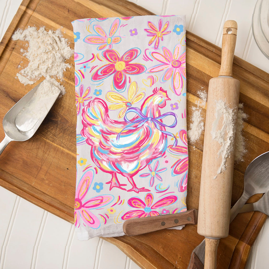 Floral Boho Chicken Kitchen Towel