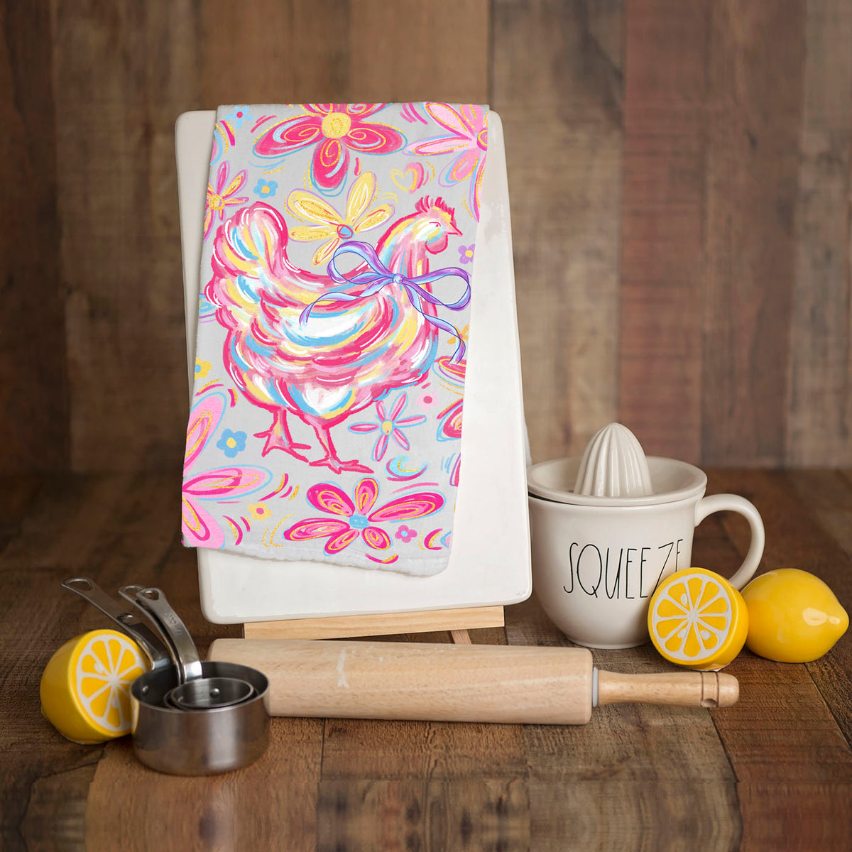 Floral Boho Chicken Kitchen Towel