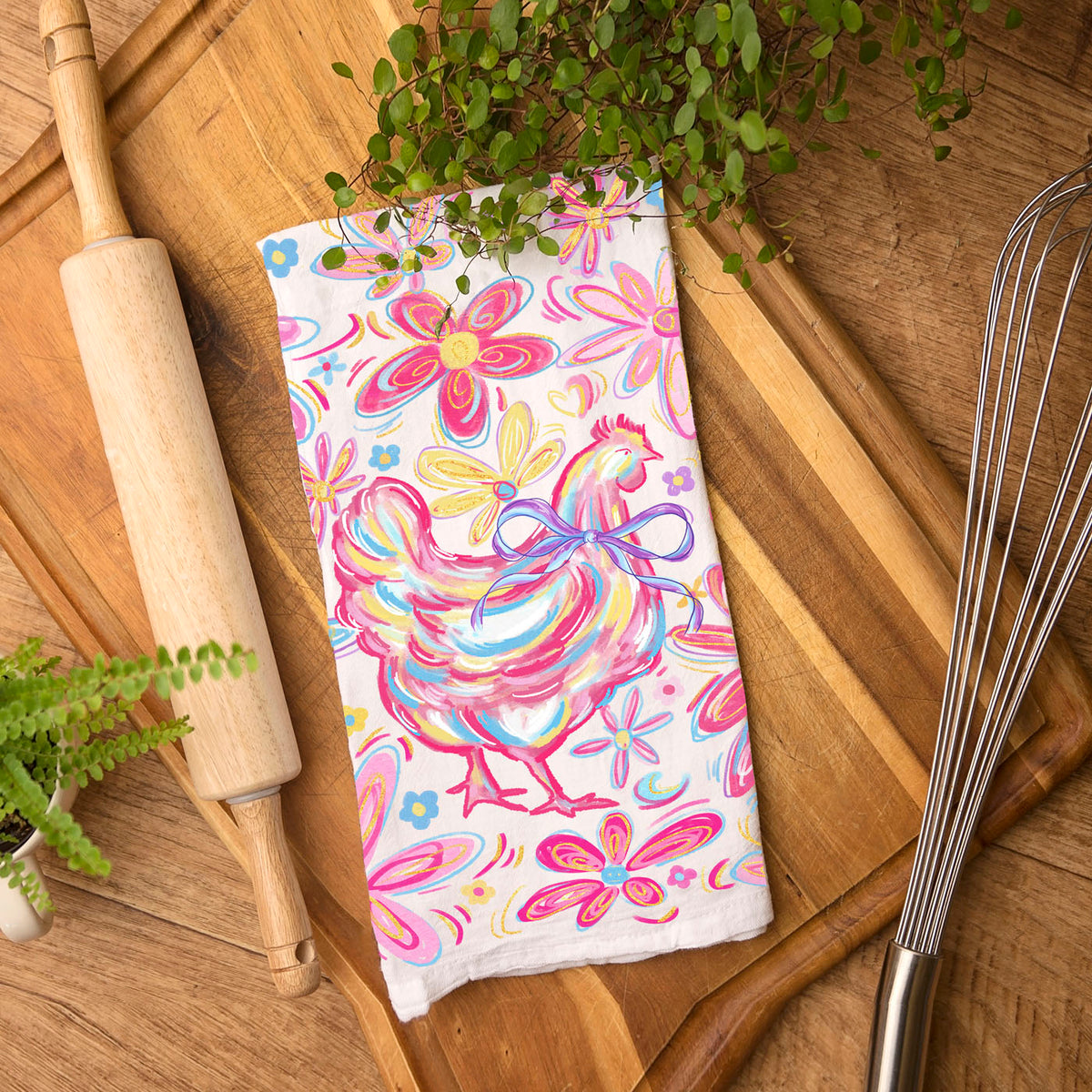 Floral Boho Chicken Kitchen Towel