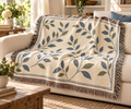 Gathered at Home Leafy 60 by 50 inch cotton woven throw styled in a home setting