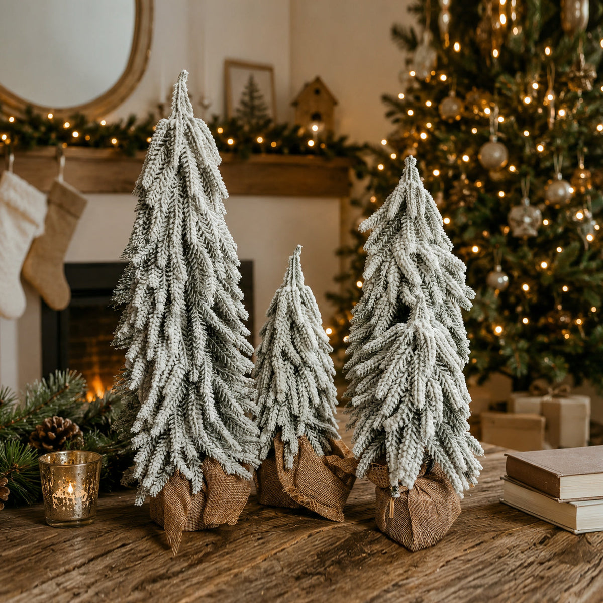 Snow-Covered Tabletop Christmas Trees