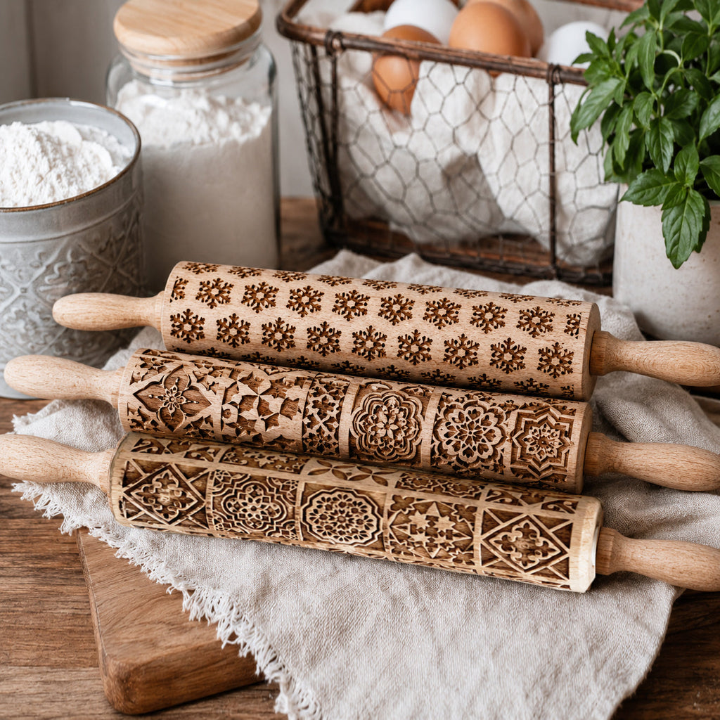 Decorative Rolling Pin with Two Cookie Cutters