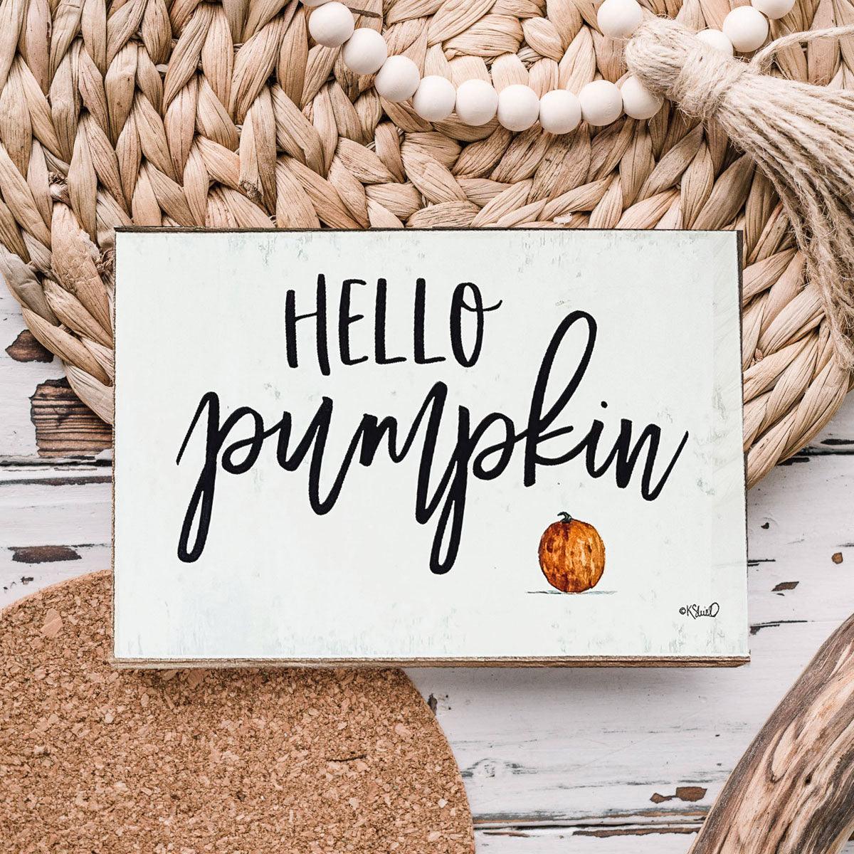 Hello Pumpkin Wooden Shelf Sign