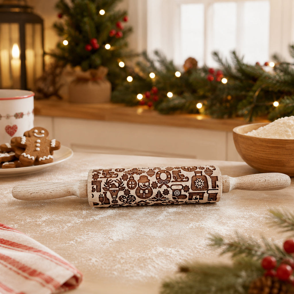 Christmas Embossed Rolling Pin — Choice of Design