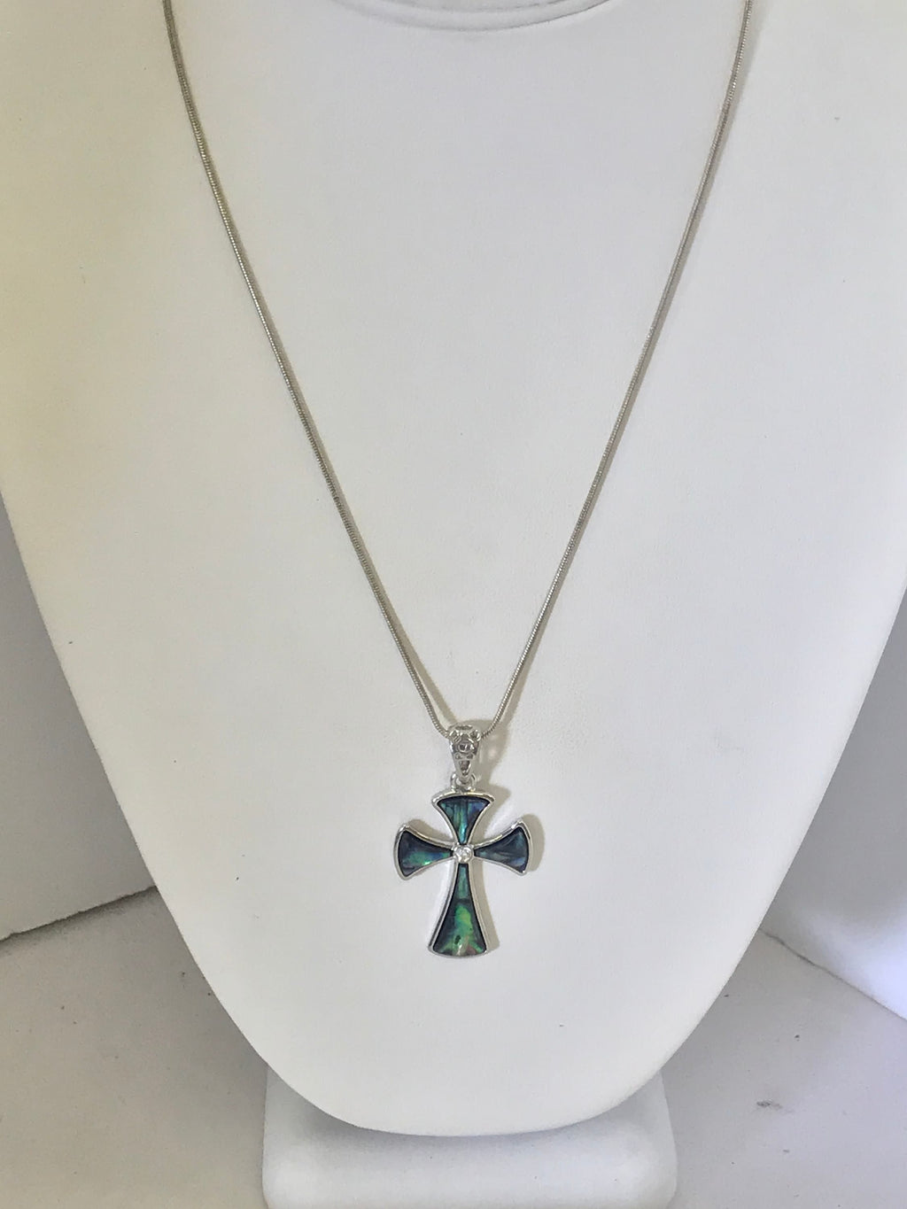 Blue & Green Cross Pendant Necklace