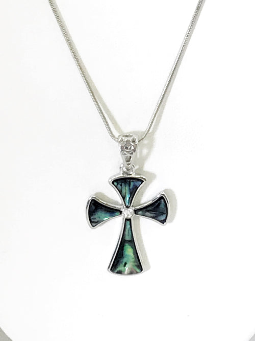 Blue & Green Cross Pendant Necklace