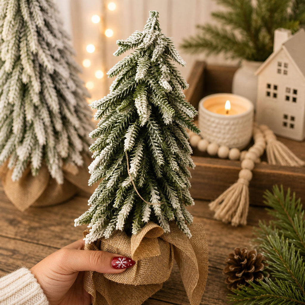 Snow-Covered Tabletop Christmas Trees