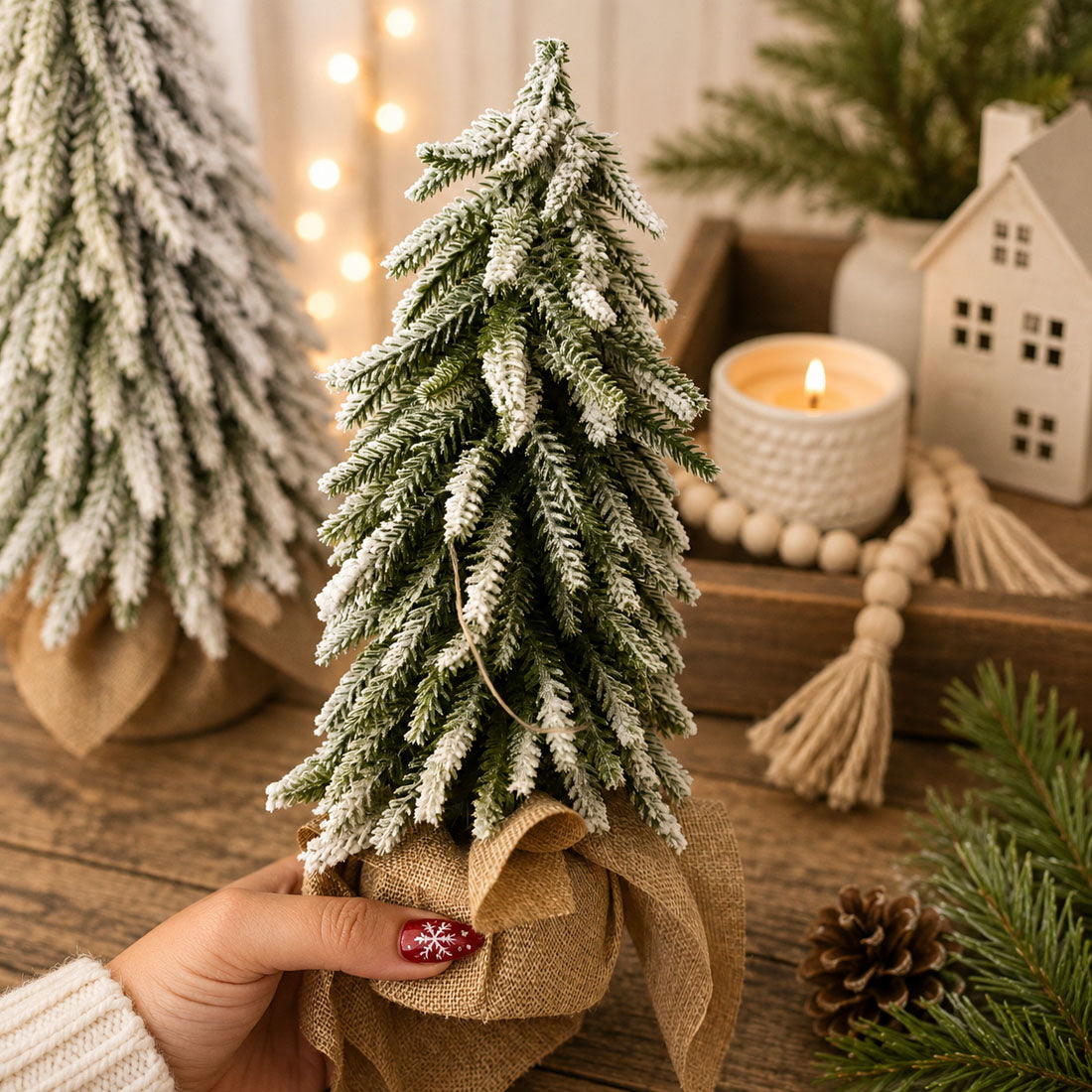 Snow-Covered Tabletop Christmas Trees