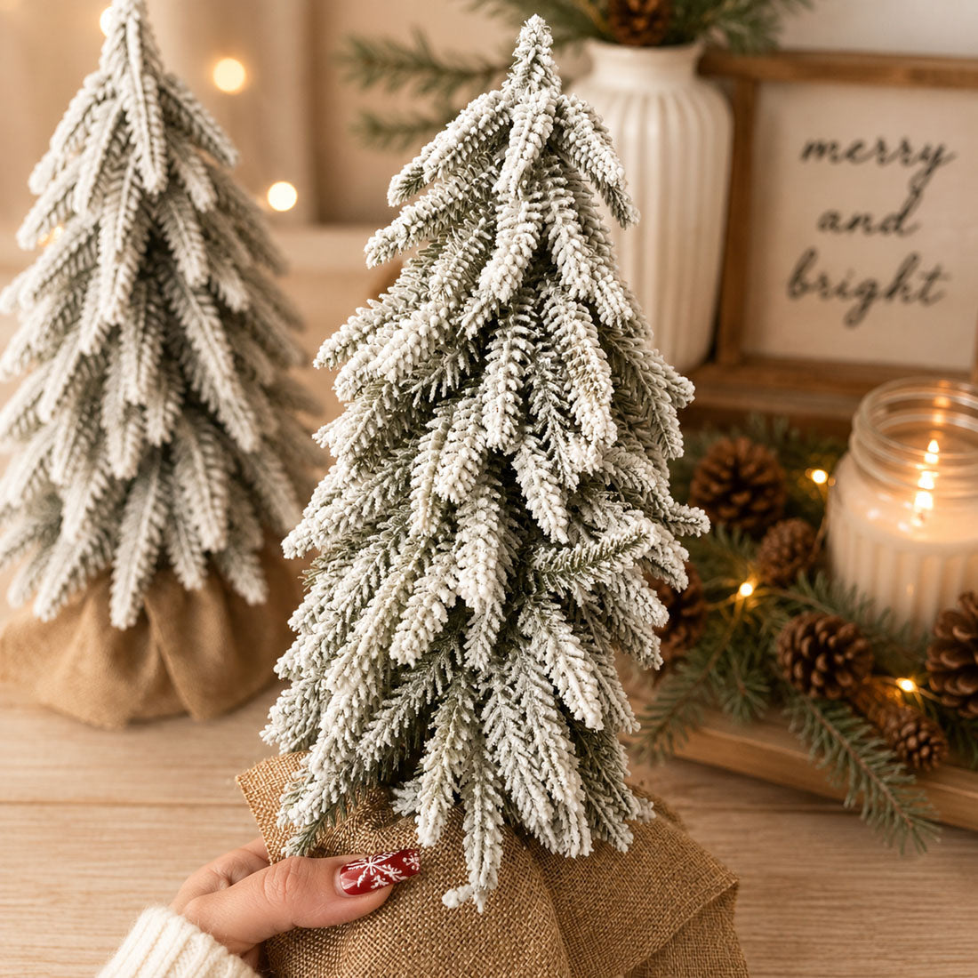 Snow-Covered Tabletop Christmas Trees