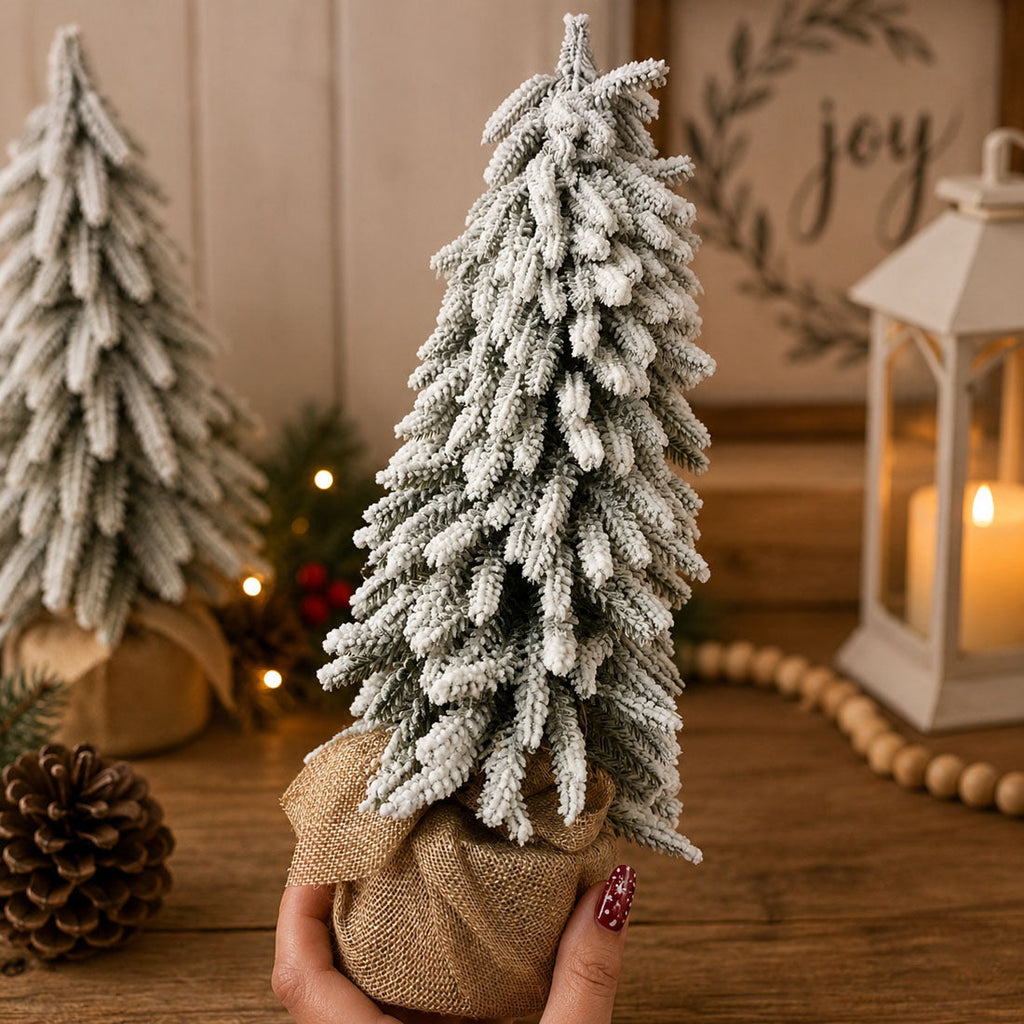 Snow-Covered Tabletop Christmas Trees