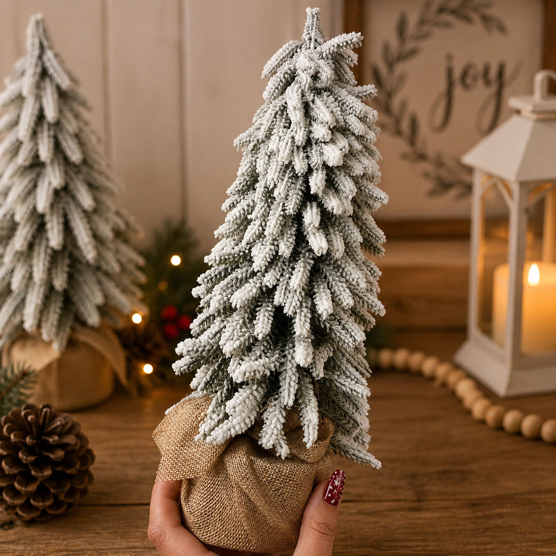 Snow-Covered Tabletop Christmas Trees