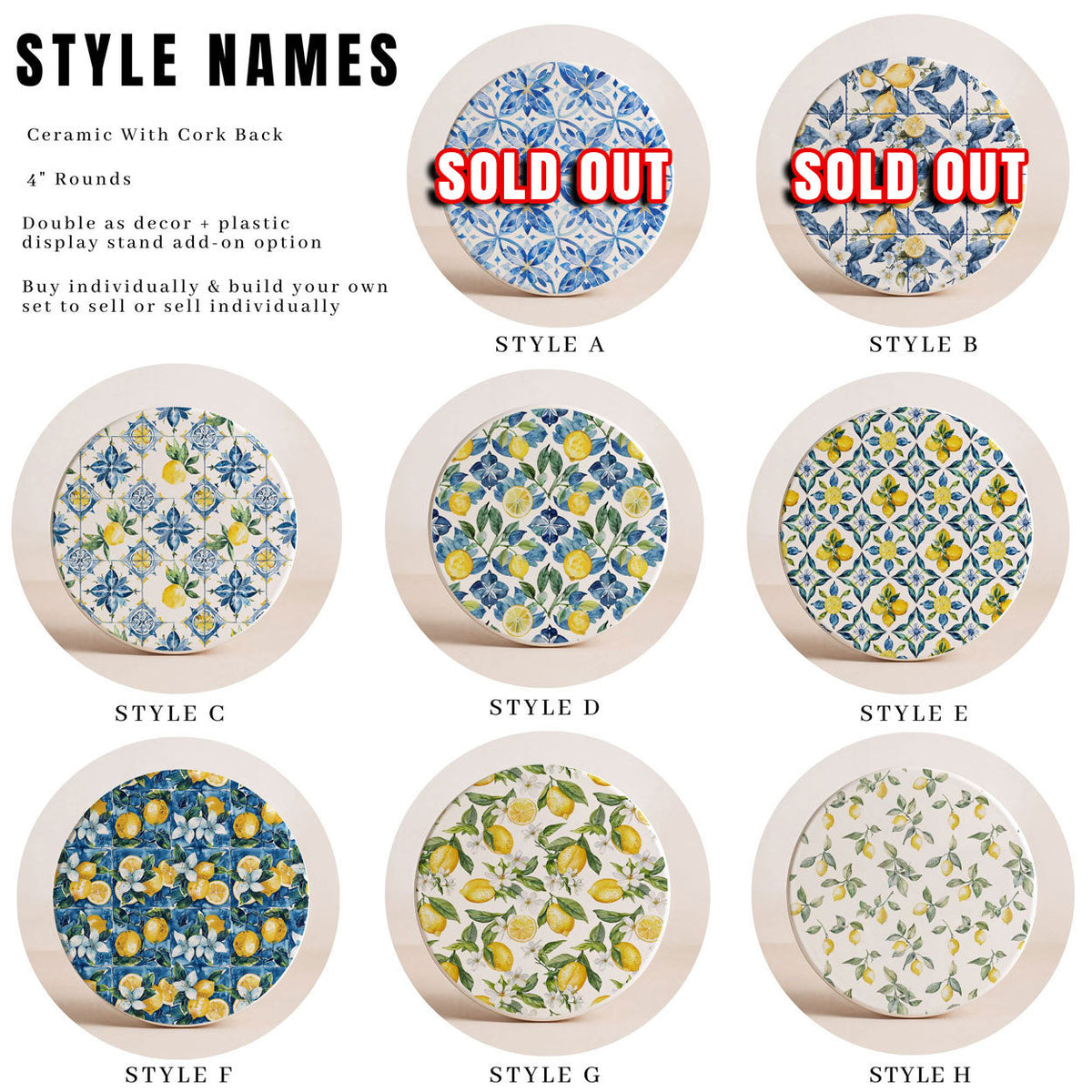 Mediterranean Lemon Ceramic Coasters