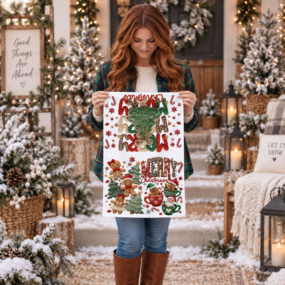 Merry Gingerbread Christmas Kitchen Towel