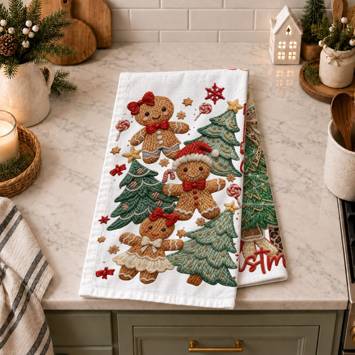 Merry Gingerbread Christmas Kitchen Towel