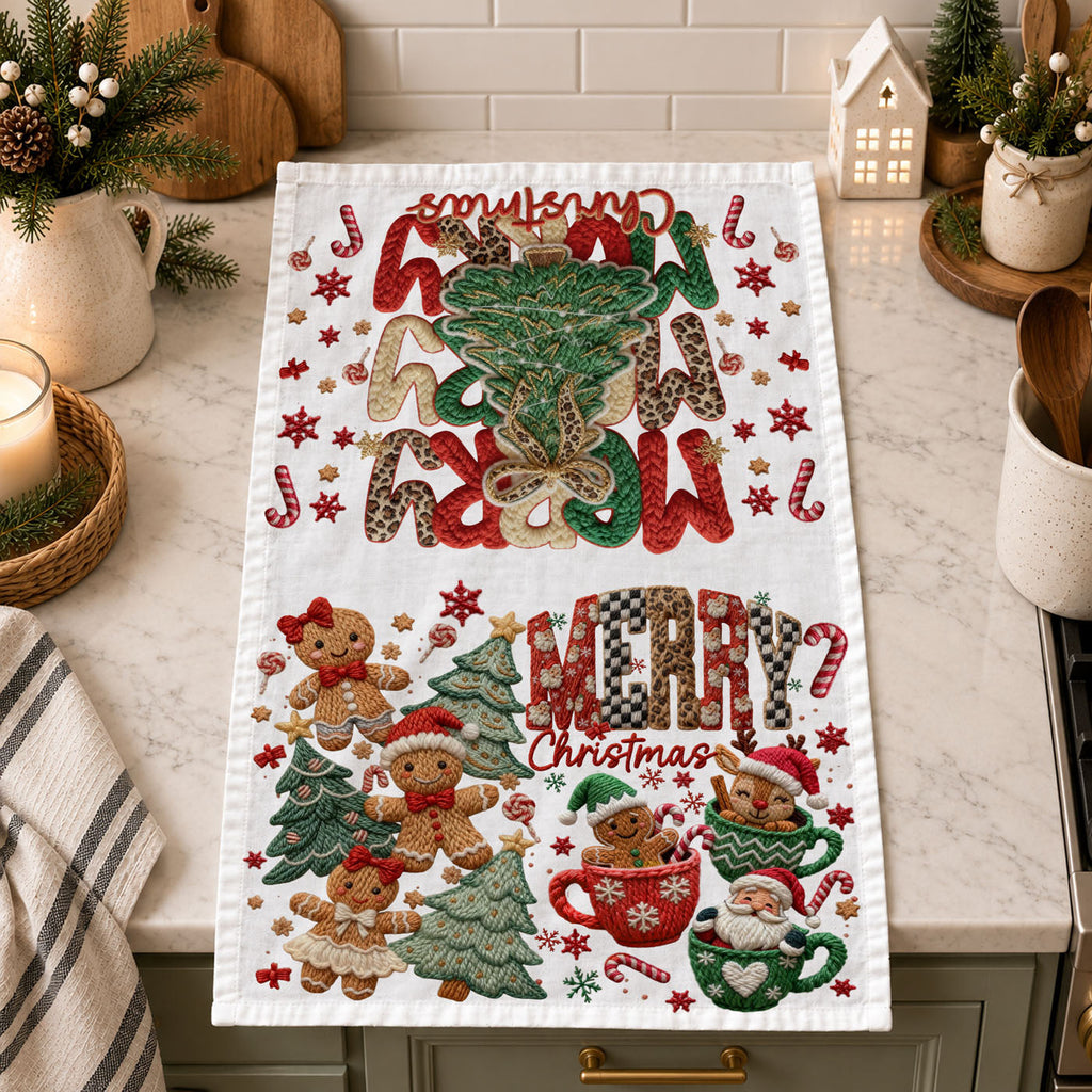Merry Gingerbread Christmas Kitchen Towel