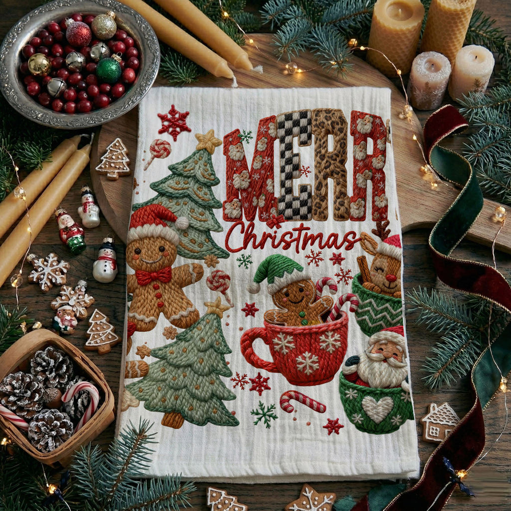 Merry Gingerbread Christmas Kitchen Towel