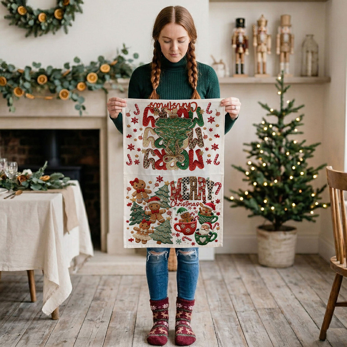 Merry Gingerbread Christmas Kitchen Towel