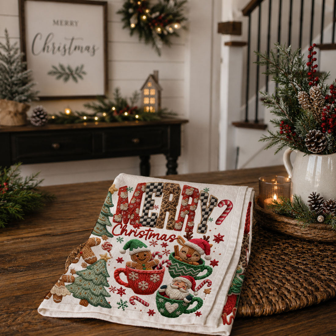 Merry Gingerbread Christmas Kitchen Towel