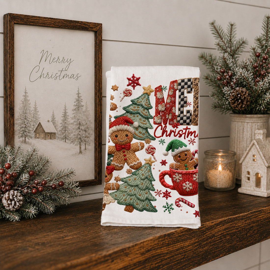 Merry Gingerbread Christmas Kitchen Towel