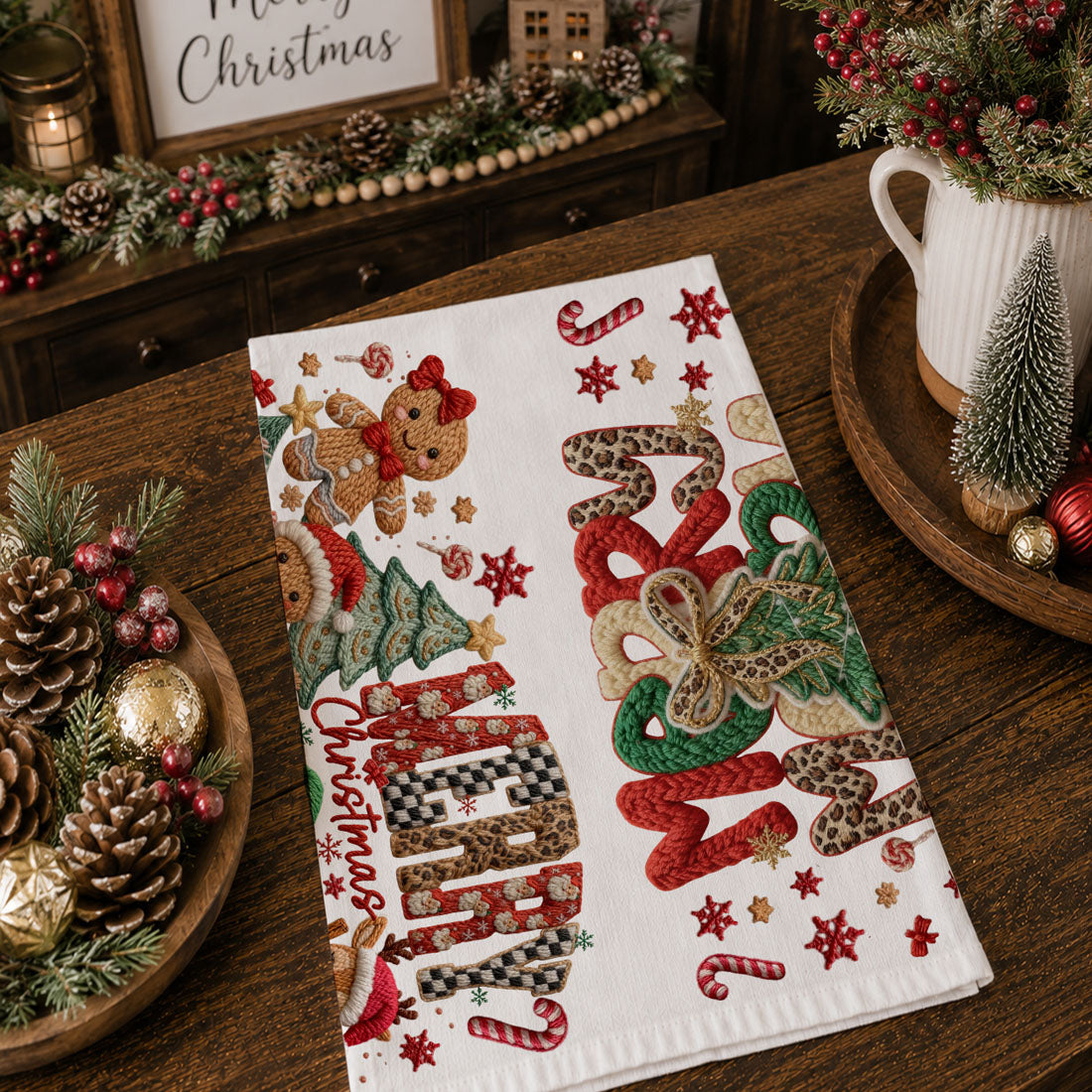 Merry Gingerbread Christmas Kitchen Towel