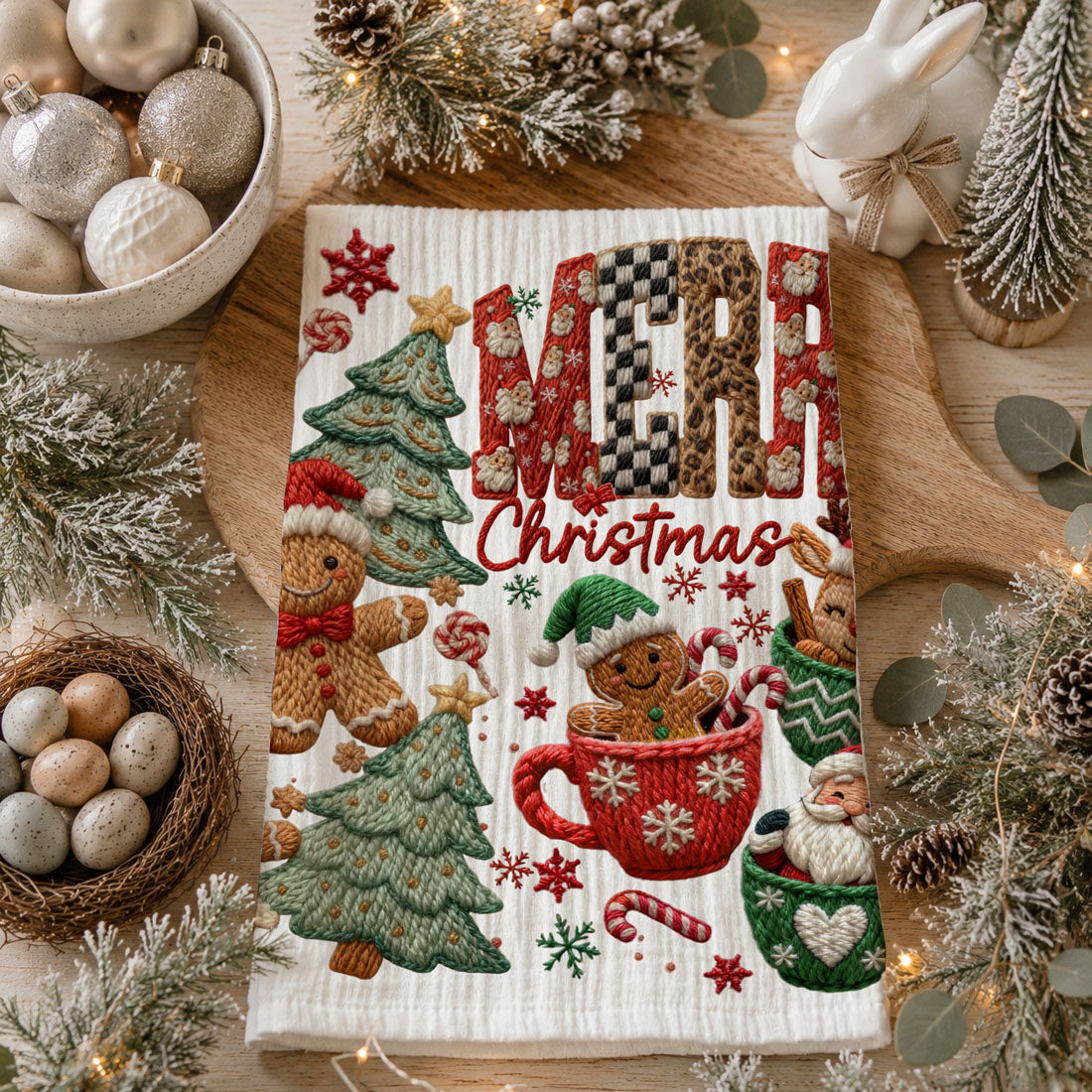 Merry Gingerbread Christmas Kitchen Towel