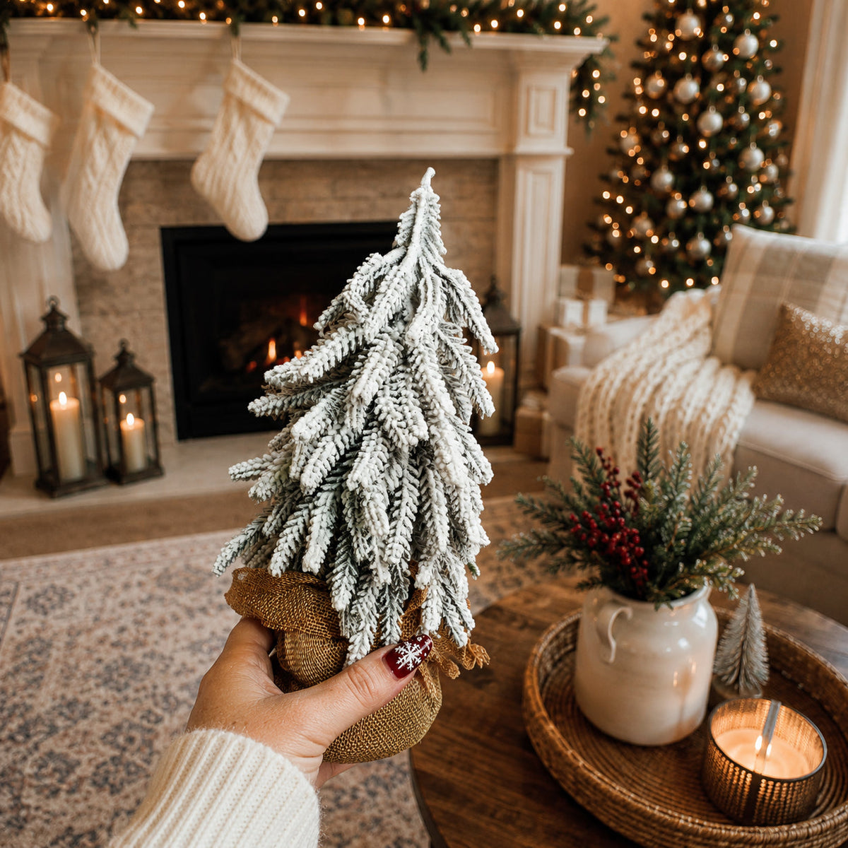 Snow-Covered Tabletop Christmas Trees